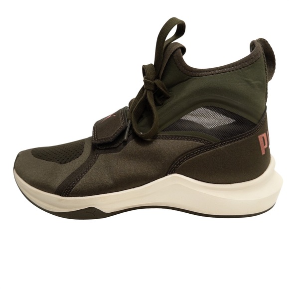 Puma Phenom Running Shoes Womens 6.5 Olive Green Rose Gold High Top - Picture 2 of 16